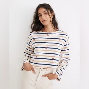 Madewell Mushroom Embroidered Organic Cotton Supercrop Long-Sleeve Tee in Stripe